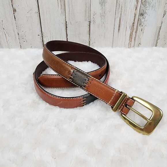 Fossil Leather Patchwork Belt Brown Size Large - Picture 1 of 8